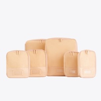 Vente en gros de sacs de rangement essentiels en maille de haute qualité personnalisés, 6 pièces, logo personnalisé, beige, cubes de compression de voyage