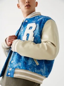 2024 Unisex Men's Custom Winter Varsity Jacket with Cow Leather Sleeves New Fashion <b>Stand</b> Collar Letterman Baseball Jacket - Product Image 2