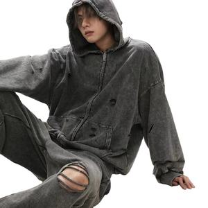 เสื้อฮู้ดดี้สตรีทแวร์แบบสวมหัว ทรงโอเวอร์ไซส์ ผ้าเฟรนช์เทอร์รี่หนานุ่ม สไตล์วินเทจ ล้างสีแบบแอซิดวอช สีซีดจางแบบซันเฟด ผ้าฝ้าย 100% สำหรับฤดูหนาว - Product Image 1
