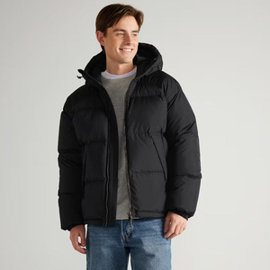 Coupe-vent Veste matelassée en duvet avec capuche et cordon de serrage Manches longues Poches latérales Manchette élastique Vêtements d'extérieur d'hiver chauds Vestes à bulles pour hommes - Product Image 1
