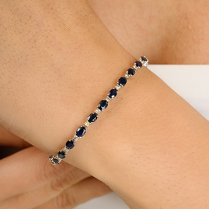 คอลเลกชันสินค้าใหม่สร้อยข้อมือเทนนิสแบบวางซ้อนกันได้ทั้งชายและหญิงกำไลข้อมือสีฟ้าไพลินและเพชรที่เป็นของขวัญครบรอบปีที่ K14แท้ - Product Image 6