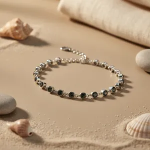 Bracelet en or 14 carats plaqué rhodium, or rose 18 carats, argent sterling 925, onyx noir, élégant et délicat pour un usage quotidien, avec diamant, perle et fleur - Product Image 1