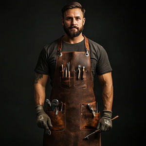 Delantal de cocina de cuero multiusos Nombre personalizado Delantal de peluquero de cuero de lujo Delantal de barbacoa - Product Image 3