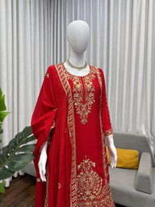 Heavy Faux Georgette listo para usar completamente cosido pesado bordado secuencia trabajo Kurti Gharara Sharara Dupatta conjunto para mujeres - Product Image 5