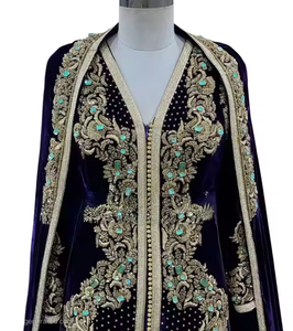 2025 Vintage indien caftan magnifiquement coloré traditionnel musulman Satin à la main broderie pierre perles taille naturelle - Product Image 3