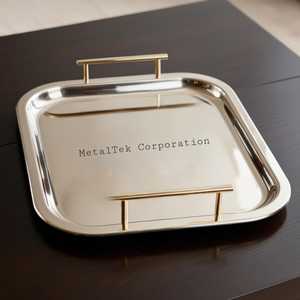 Bandeja Rectangular de acero inoxidable de alta calidad, vajilla de estilo árabe, acabado de espejo de Metal pulido, bandeja chapada en oro claro - Product Image 5