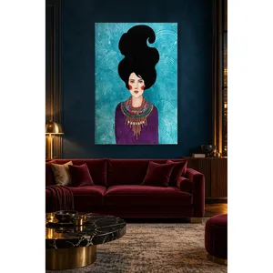 Impression sur toile Fida Turquoise Wave Pattern Woman with Necklace - Product Image 1