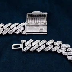Ensemble de main MOISSANITE Stones Prong Cuban Link Chain Necklace Solid 925 Sterling Silver W/Rhodium Finish PASSES DIAMOND Tester - Product Image 6