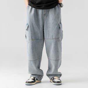 Jeans cargo pour hommes, style streetwear, coupe large et ample, avec plusieurs poches, effet vintage délavé, personnalisable par OEM - Product Image 6