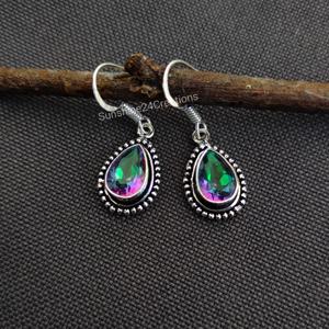 Pendientes de gota de latón hechos a mano para mujer al por mayor, pequeñas piedras preciosas de topacio místico, Perla chapada en oro, estilo bohemio, fábrica de compromiso - Product Image 2