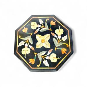 Mesa Auxiliar de Mármol Negro Pietradura con Incrustaciones, Diseño Floral Hecho a Mano, Patrón Pulido Artesanal, Uso Multiusos, Decoración del Hogar - Product Image 3