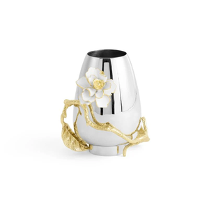 Jarrón de metal de diseño hecho a mano en plata y oro Florero inspirado en la naturaleza para sala de estar o regalo - Product Image 1