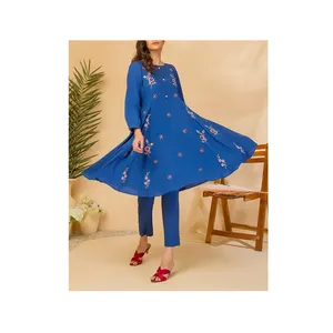 Hot Selling Exclusive Design embroidered cotton linen women linen dress Best Quality Pakistan made Women Dress