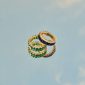 Baguette Emerald Diamond Full Eternity 14k Solid Gold Bold Statement Green Gemstone Anniversary Band <b>Thick</b> Anxiety <b>Ring</b> - Product Image 5