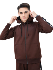 Conjunto de chándal con capucha y cremallera Ropa deportiva atlética de manga larga con chaqueta a rayas laterales y pantalones para correr Traje de fitness informal - Product Image 3