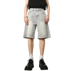Shorts de Mezclilla Vintage Verano 2024 para Hombre, 100% Algodón, Corte Holgado, Pierna Recta, Cintura Alta, Cierre de Botones, Secado Rápido - Product Image 1