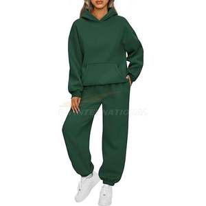 Femmes coton Polyester à capuche et pantalons de survêtement 2 pièces surdimensionné salon ensemble goutte épaule sweat décontracté automne tenue - Product Image 3
