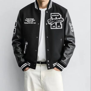 แจ็คเก็ตวาร์ซิตี้สีดำคอวี ปิดกระดุม คุณภาพสูง สำหรับผู้ชาย ผ้าเคลือบย้อมสีเรียบง่าย สไตล์ลำลอง สำหรับฤดูหนาว แจ็คเก็ตผ้าขนสัตว์สั่งทำพิเศษสำหรับผู้ชาย - Product Image 1