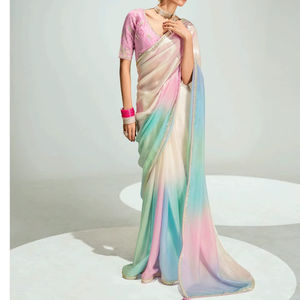 Saree en tissu tendance doux et léger de qualité supérieure avec dentelle et chemisier de travail à broderie lourde parfait pour toutes les occasions - Product Image 1