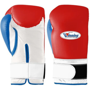 Professional Red White Blue Leather Boxing Gloves <b>Velcro</b> Wrist Training Sparring Gloves for Men and Women - Product Image 1