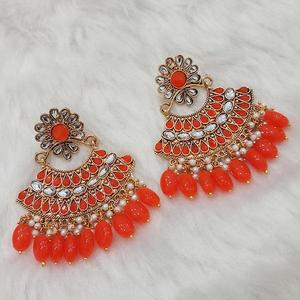 ต่างหู kriaa แบบห้อยประดับด้วยหินสีส้มและ1312916D รุ่น kundan - Product Image 1