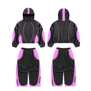 Ensemble coupe-vent de qualité supérieure, tissu tissé en nylon et polyester 170 GSM, veste à capuche avec panneau contrastant et pantalon, avec logo imprimé personnalisé - Product Image 3