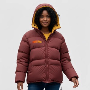 Blouson matelassé à capuche marron pour femme, bicolore, avec doublure en coton, respirant et isolé - Product Image 4