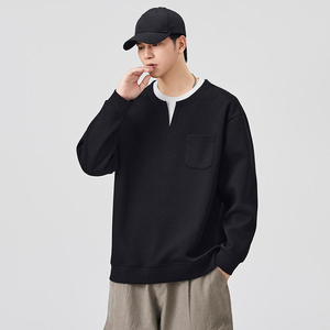 Sweat-shirt à col rond pour homme, manches longues, ample, avec poche plaquée, t-shirt pour le printemps et l'automne, tout-aller - Product Image 2