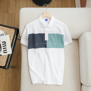 เสื้อโปโลแขนสั้นสำหรับผู้ชายทรงปกติเสื้อยืดโปโลผ้าสแปนเด็กซ์95% 5% โพลีเอสเตอร์ผู้ผลิตเสื้อผ้าผู้หญิง - Product Image 1