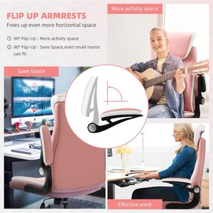 Sedia da Ufficio in Pelle PU Rosa con Supporto Lombare Regolabile e Braccioli per Uso Domestico e Ufficio - Product Image 5
