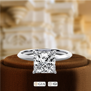 Bague de fiançailles solitaire en diamant de laboratoire taille princesse 1 carat certifiée IGI, or jaune 14 carats, demi-pavé, bague de mariage, bague de promesse - Product Image 3