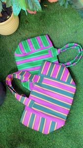Eco-Friendly Woven PP Striped Shopping Bags Sustainable Recycled Nylon Polypropylene <b>Plastic</b> Handloom Made India-Bulk Recycled - Product Image 4
