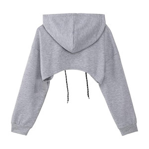 Sudaderas con capucha de corte corto personalizadas para mujer, tela de lona transpirable antipilling de Color sólido frontal con capucha, venta al por mayor para la temporada de invierno - Product Image 2