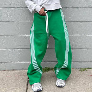 Trackpants Stripes Casual Canvas Oversized Baggy Jogger Flared Track Pants Best Quality Men's Curved Straight Knit Sweatpants - Product Image 3