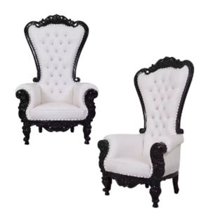 Chaises de trône reine et roi de luxe de qualité supérieure avec dossier haut meubles de salon et de banquet en bois massif pour événement de mariage - Product Image 2