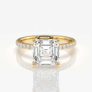 Asscher Cut Moissanite Diamond <b>Set</b> in 9k <b>Gold</b> Elegant Pave <b>Ring</b> - Product Image 1