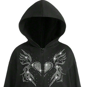 Sudadera con Capucha Personalizable para Hombre, con Cremallera Completa, Diseño de Esqueleto con Pedrería, Logotipo Bordado con Pedrería, Transpirable, 100% Algodón Orgánico, Otoño - Product Image 3