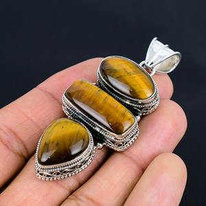 Ojo de tigre amarillo Natural de alta calidad, colgante de diseñador Chapado en plata de ley 925 sólida, fabricantes de joyería al por mayor para mujer - Product Image 4