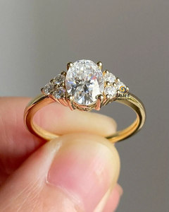 แหวนหมั้น925สเตอร์ลิงสีเงินกำหนดขนาดเองได้พร้อมวงรีทรงวีวีวีเอสมอิสซาไนต์ฮาโลสีไร้สีสำหรับผู้หญิง - Product Image 2