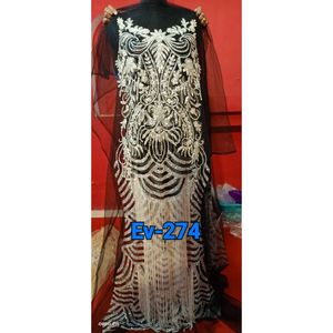 Designer Luxury Ethnic Wedding Dress <b>Fabric</b> with Beaded Embroidery on <b>Net</b> Front and Back Work for Party or Engagement - Product Image 2