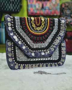 Handcrafted Antique Boho Sling <b>Bag</b> With Indian <b>Patchwork</b> and Secure Zipper for Luxury Card Wallets Makeup Storage Daily Commute - Product Image 4