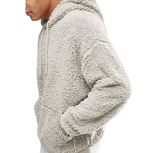 Top Notch Hombres Mujeres Gris Fuzzy Fleece Pullover Sudadera con capucha Patrón sólido Bolsillo delantero Pullover Outwear para la temporada de invierno - Product Image 2