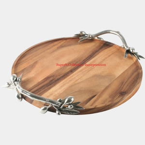 ถาดเสิร์ฟวัสดุไม้สไตล์วินเทจพร้อมที่จับสีเงินหรูหราสำหรับคณะกรรมการเสิร์ฟชีสในการจัดเลี้ยง - Product Image 2