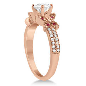Juego de Joyería Fina de Oro Rosa de 14K con Diamante Mariposa y Rubí, Piedra Principal de Corte Esmeralda para Boda, Fiesta, Compromiso, Regalo, 0.39ct - Product Image 3