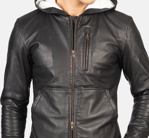 เสื้อแจ็กเก็ตหนังสีดำเข้ารูปสำหรับผู้ชายเสื้อมีฮู้ดสำหรับฤดูหนาวสินค้ามาใหม่2024 - Product Image 5