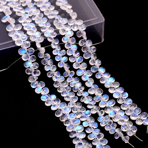 พลอยมูนสโตน AAA พลอยสีฟ้าเป็นลูกแพร์แบบเรียบ6x4mm-7x5mm อัญมณีสีรุ้งธรรมชาติสีขาวเหมาะสำหรับเป็นเครื่องประดับ - Product Image 1