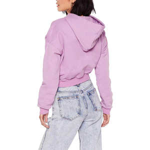 Custom drop shoulder long sleeve crop top hoodies for women sweatshirt distressed <b>hoodie</b> streetwear 2026 - Product Image 4