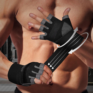 Venta caliente guantes de levantamiento de pesas Cross-Fit entrenamientos Palma protección entrenamiento medio dedo gimnasio Fitness guantes - Product Image 3