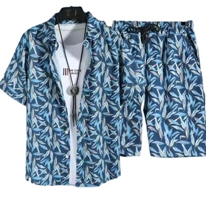Conjunto de Camisa y Pantalones Cortos de Playa para Hombre, Estampado Hawaiano, Transpirable, 100% Algodón, Manga Corta, Venta al Por Mayor - Product Image 1