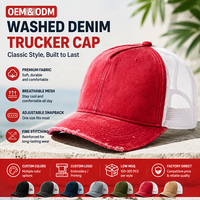 Gorra Trucker de Malla Vaquera Lavada Estilo Vintage con Logotipo Personalizado, Ajustable con Cierre a Presión, Venta al por Mayor OEM, Casual de Verano para Playa
